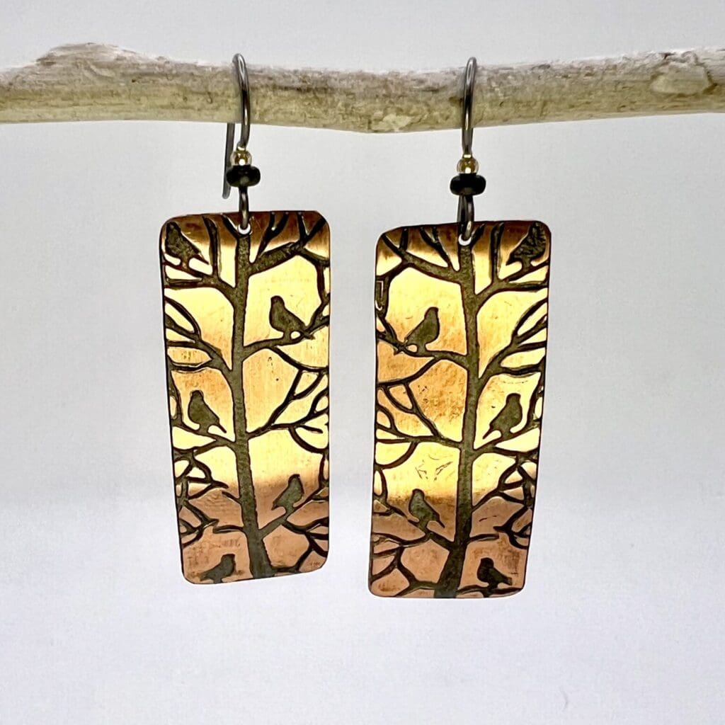 Make Your Own Jewelry Craft & Sip Salida Jewelry Design Studio Shop - birds in tree stamped earrings