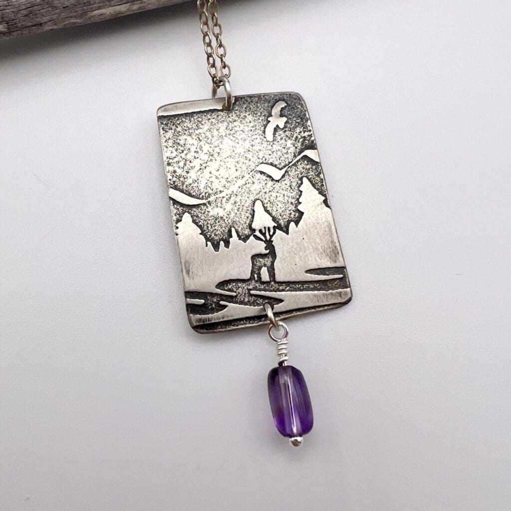 Make Your Own Jewelry Craft & Sip Salida Jewelry Design Studio Shop - deer trees stamped pendant necklace