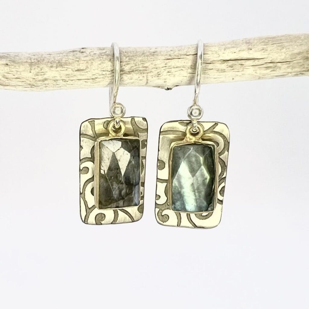 Make Your Own Jewelry Craft & Sip Salida Jewelry Design Studio Shop - stamped earings with rectangle shaped stone